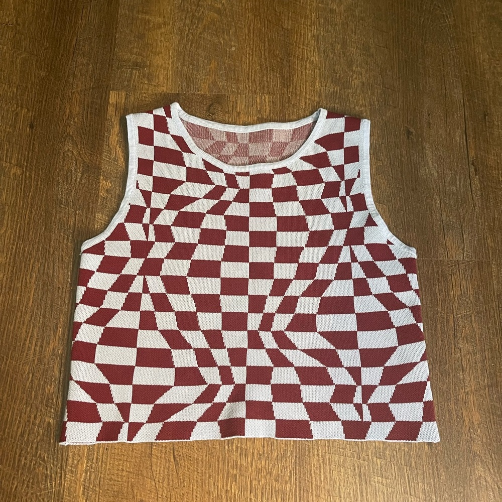 Checkered knit crop top